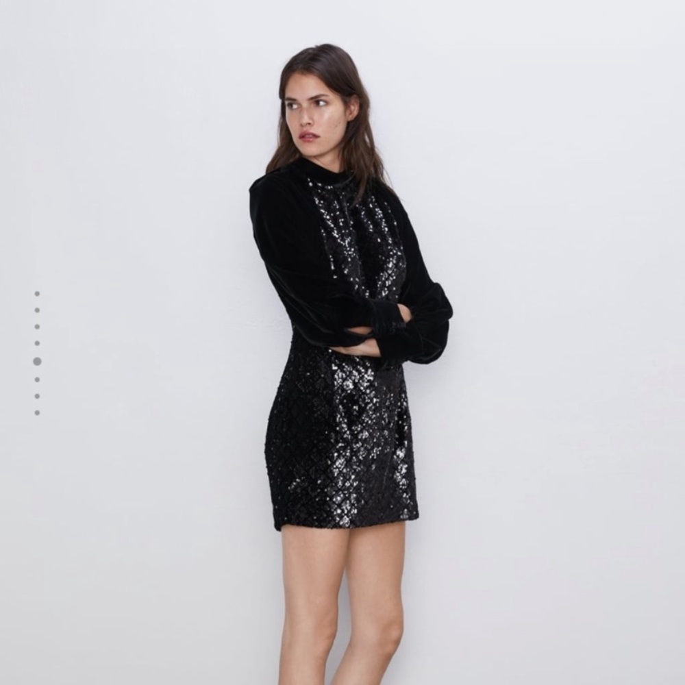 NWT Zara festive black sequin & velvet party dress